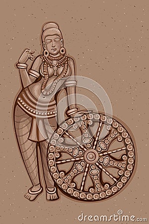 Vintage Statue of Indian female Sculpture Vector Illustration