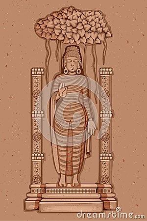 Vintage Statue of Indian Lord Buddha Sculpture Vector Illustration