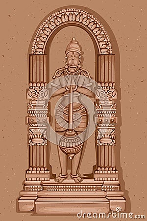Vintage Statue of Indian Lord Hanuman Sculpture Vector Illustration