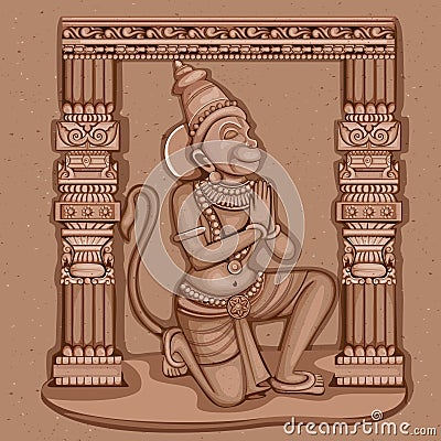Vintage Statue of Indian Lord Hanuman Sculpture Vector Illustration