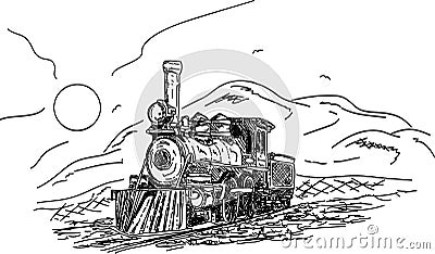 Vintage Steam engine Vector Illustration