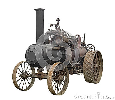 Vintage steam engine tractor isolated. Stock Photo