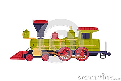 Vintage Steam Locomotive or Engine as Rail Transport Vehicle Vector Illustration Vector Illustration
