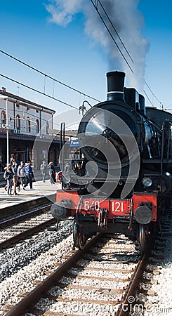 Vintage Steam Locomotive at the station Editorial Stock Photo