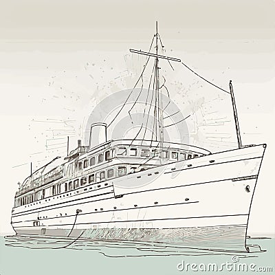 Vintage steam transatlantic ocean cruise liner ship with smoke puff, retro traveling isolated vector illustration Cartoon Illustration