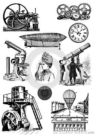 Vintage steampunk clip art set Stock Photo