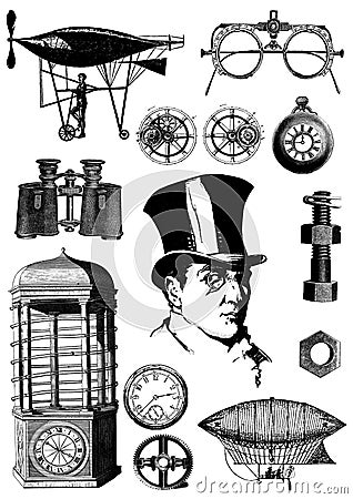 Vintage steampunk clip art set Stock Photo