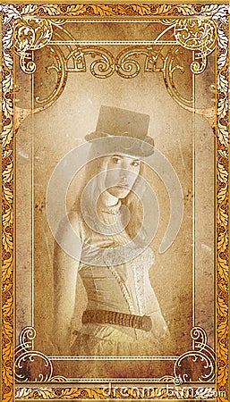 Vintage Steampunk Woman Portrait Background Stock Photo