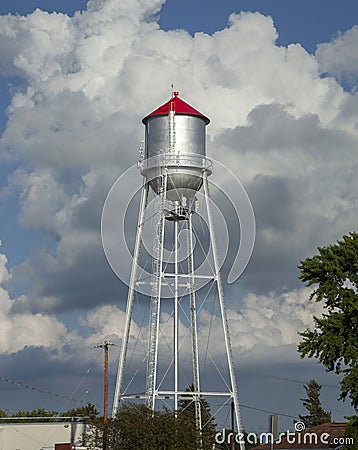 Vintage steel watertower in a small town in Minnesota Stock Photo