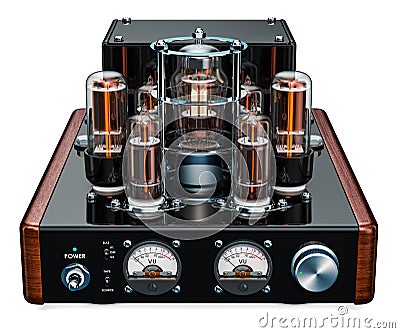 Vintage stereo amplifier, 3D rendering Stock Photo