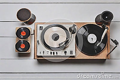 Vintage stereo with a record Stock Photo