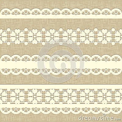 Vintage straight lace on linen canvas background. Vector Illustration