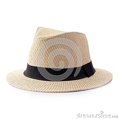 Vintage Straw hat with black ribbon for man isolated over white background Stock Photo