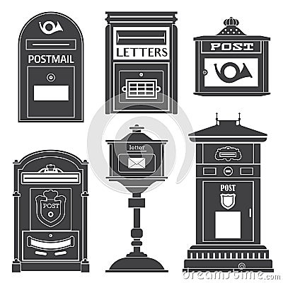 Vintage Street Mail Posts and Letterboxes Vector Illustration