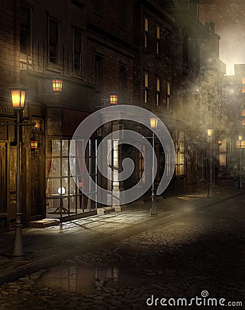 Vintage street at night Stock Photo