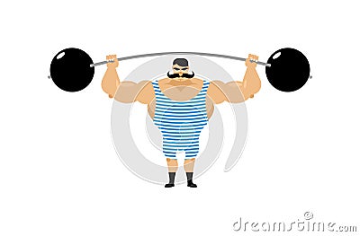 Vintage Strongman. Ancient athlete. Retro bodybuilder barbell. S Vector Illustration