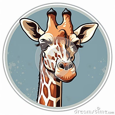 Feminine Giraffe Sticker Art With Vintage Retro Style Cartoon Illustration