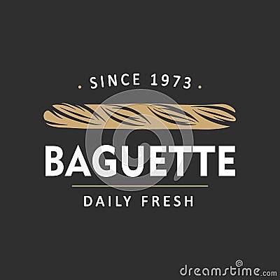 Vintage style bakery shop simple label, badge, emblem, logo template. Graphic food art with engraved baguette design vector Vector Illustration