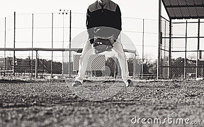 Vintage style baseball athlete on field Stock Photo