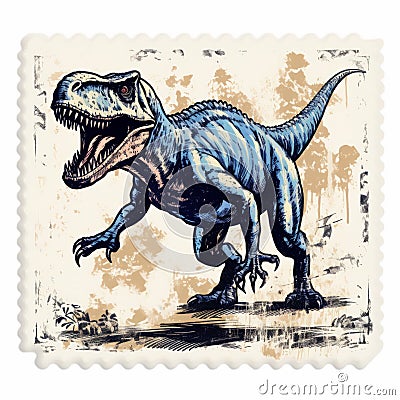 Vintage Style Blue Dinosaur Stamp - Aggressive Digital Illustration Cartoon Illustration