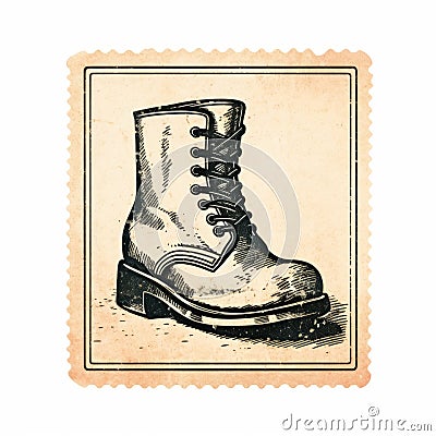 Vintage Boot Isolated On White - Don Blanding Style Cartoon Illustration