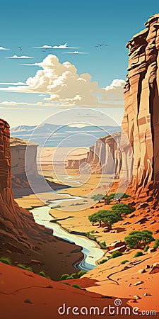 Vintage-style Canyon Desert Vector Illustration For T-shirt Design Cartoon Illustration