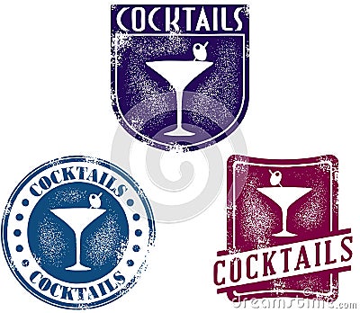 Vintage Style Cocktail Stamps Vector Illustration