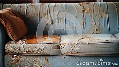 Rustic Vintage Twill Couch With Peeling Paint - Realist Detail And Cottagecore Charm Stock Photo