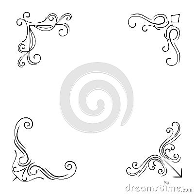 Vintage Style Design Elements Corners and Borders Set. Vector illustration. Vector Illustration