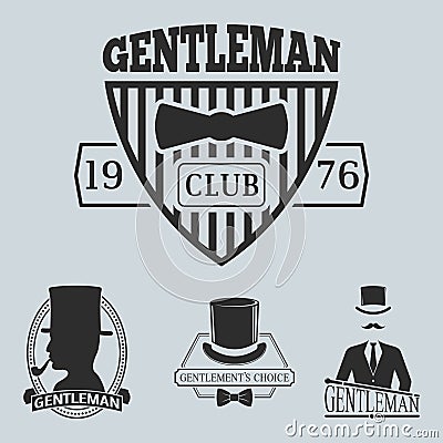 Vintage style design hipster gentleman vector illustration badge black silhouette element. Vector Illustration