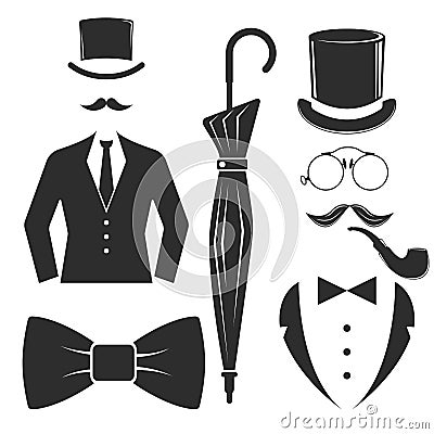 Vintage style design hipster gentleman vector illustration black silhouette design mustache element. Vector Illustration