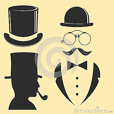 Vintage style design hipster gentleman vector illustration black silhouette design mustache element. Vector Illustration