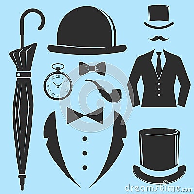 Vintage style design hipster gentleman vector illustration black silhouette design mustache element. Vector Illustration