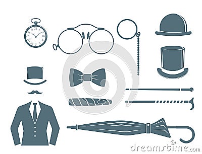 Vintage style design hipster gentleman vector illustration gray silhouette design mustache element. Vector Illustration