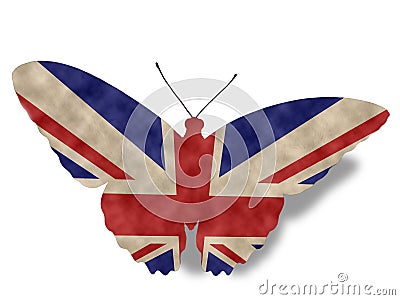 Vintage style England Butterfly Flag on white Stock Photo