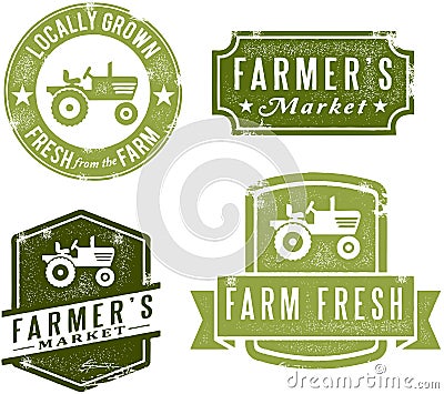 Vintage Style Farmers Market Stamps Vector Illustration