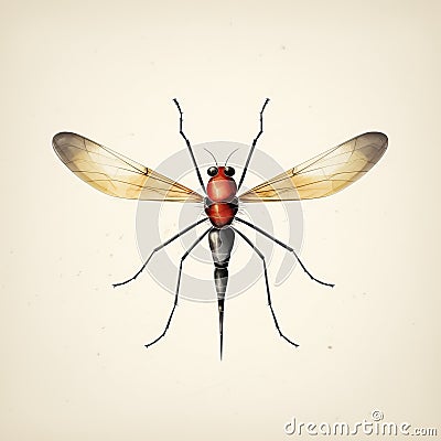 Vintage-style Gnat Illustration: Hand-drawn Mosquito Vector In Tintype Photography Style Cartoon Illustration