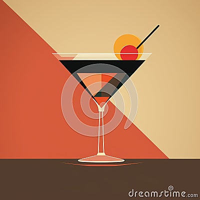 Retro Martini Illustration With Phoenician Art And Minimalist Backgrounds Stock Photo