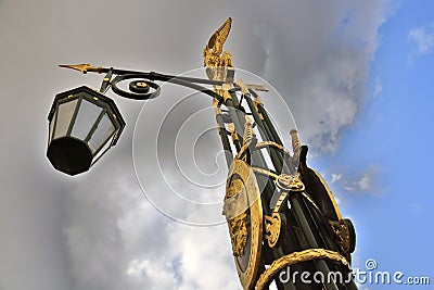 Vintage style lamp on Panteleymonovski bridge in Saint-Petersburg, Russia. Stock Photo