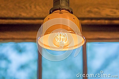 Vintage style light bulb with coiled filaments that look like an old Edison lightbulb - lighting bulbs and fixtures Stock Photo