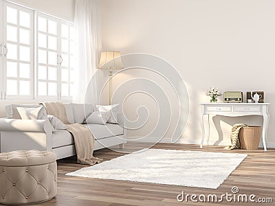 Vintage style living room with cream color wall 3d render Stock Photo
