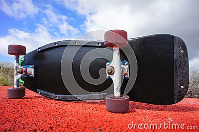 Vintage Style Longboard Black Skateboard Stock Photo