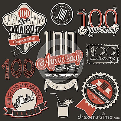 Vintage style One Hundred anniversary collection. Vector Illustration