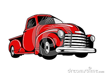 Vintage style red chevy truck vector illustration. Vector Illustration