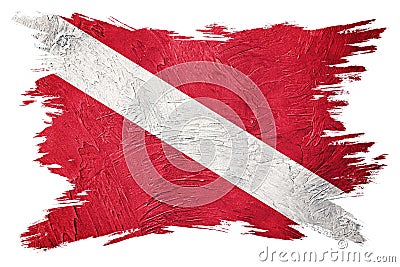 Vintage style scuba flag. Diver down flag. Brush stroke Stock Photo