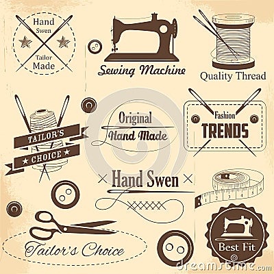 Vintage style sewing and tailor label Vector Illustration