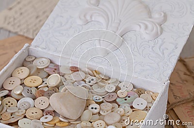 Nostalgic Buttons Still Life With Heart Stock Photo