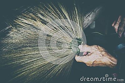 Vintage style thailand cultural,handmake broom making Stock Photo