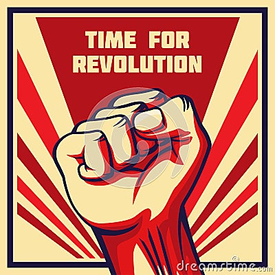 Vintage style vector revolution poster raised fist Vector Illustration