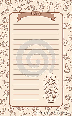 A vintage style weekly or daily diary for Halloween. For note paper, to do list, sticker template design. Vector cute Vector Illustration